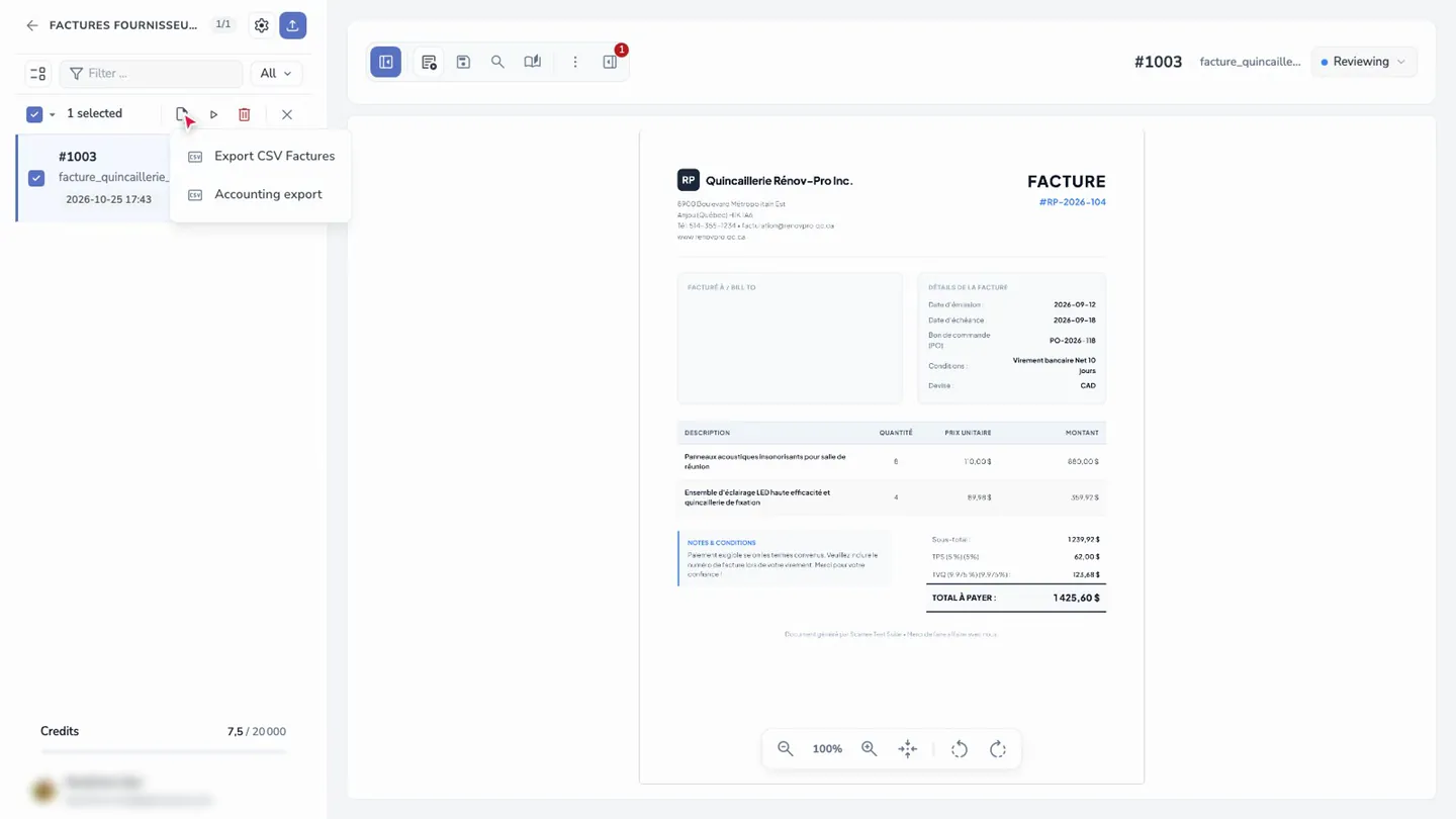 Export the invoices