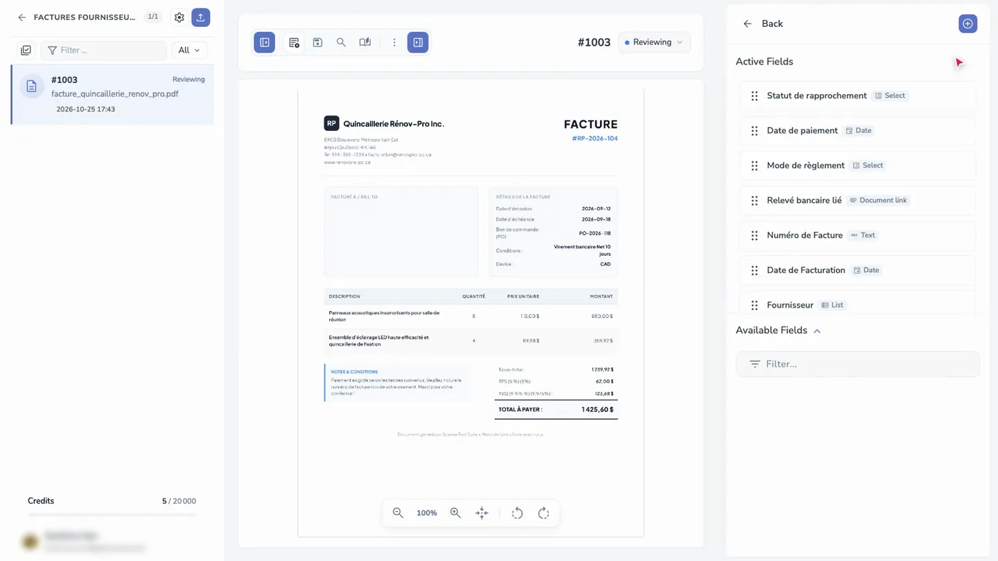 Manage fields from a document