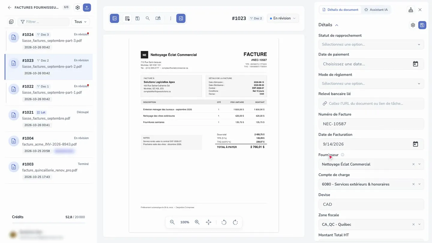 Ouvrir un document découpé