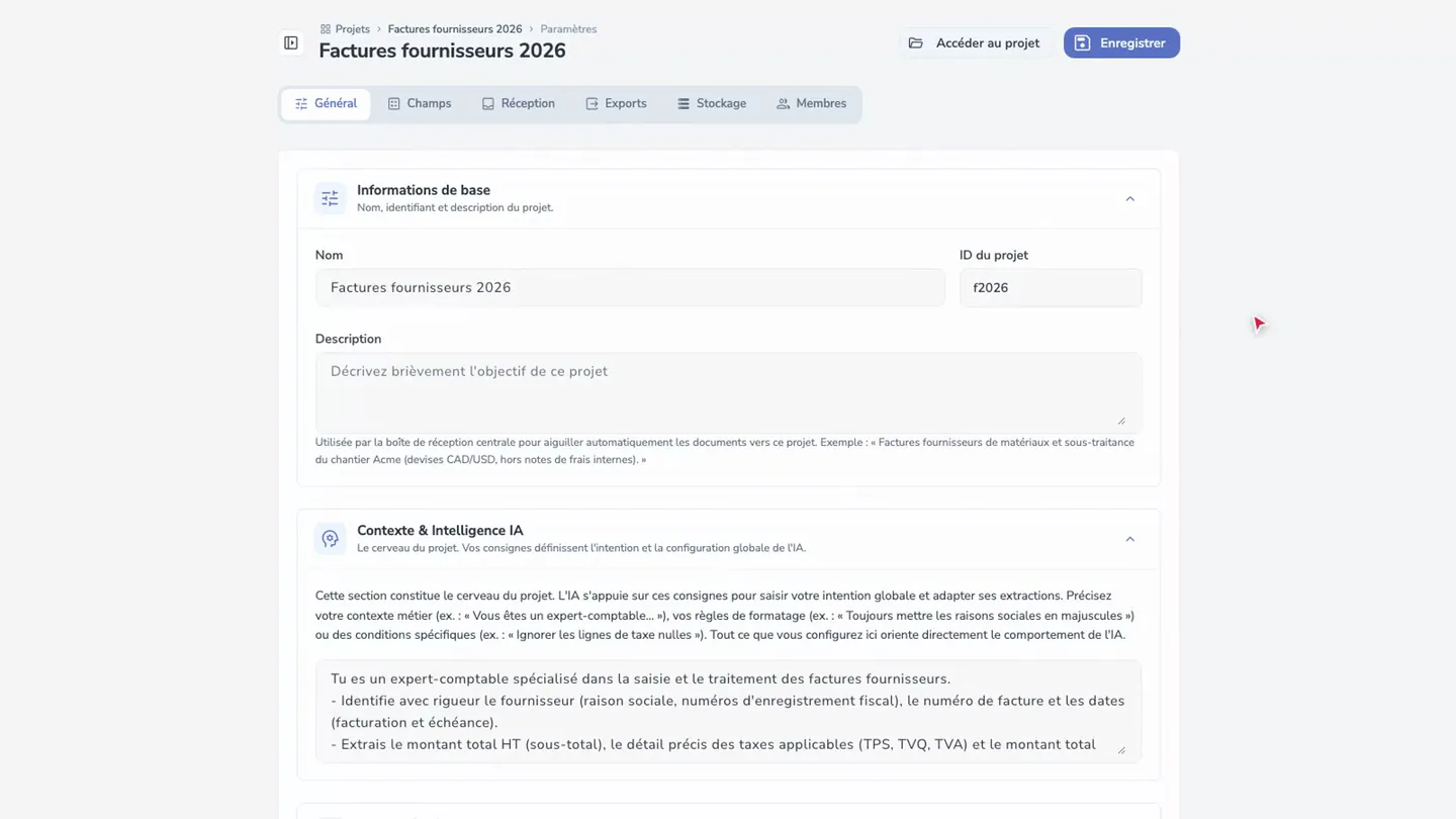 Ouvrir les paramètres du projet