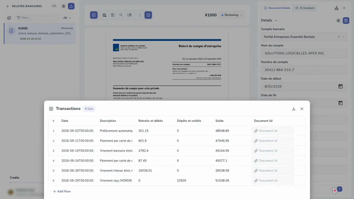 Review the extracted transactions