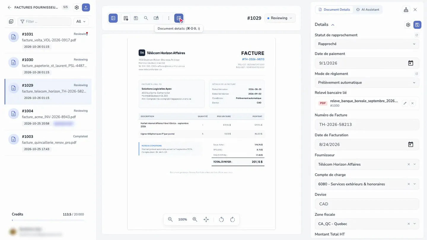 Open the statement from an invoice