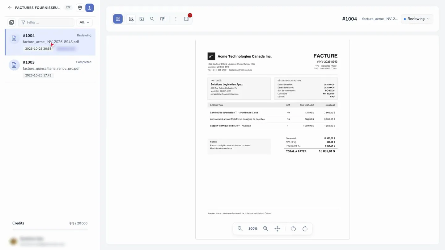 Receive the invoices